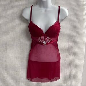 Black Fuschia ladies contrast lace sheer mesh slip size small